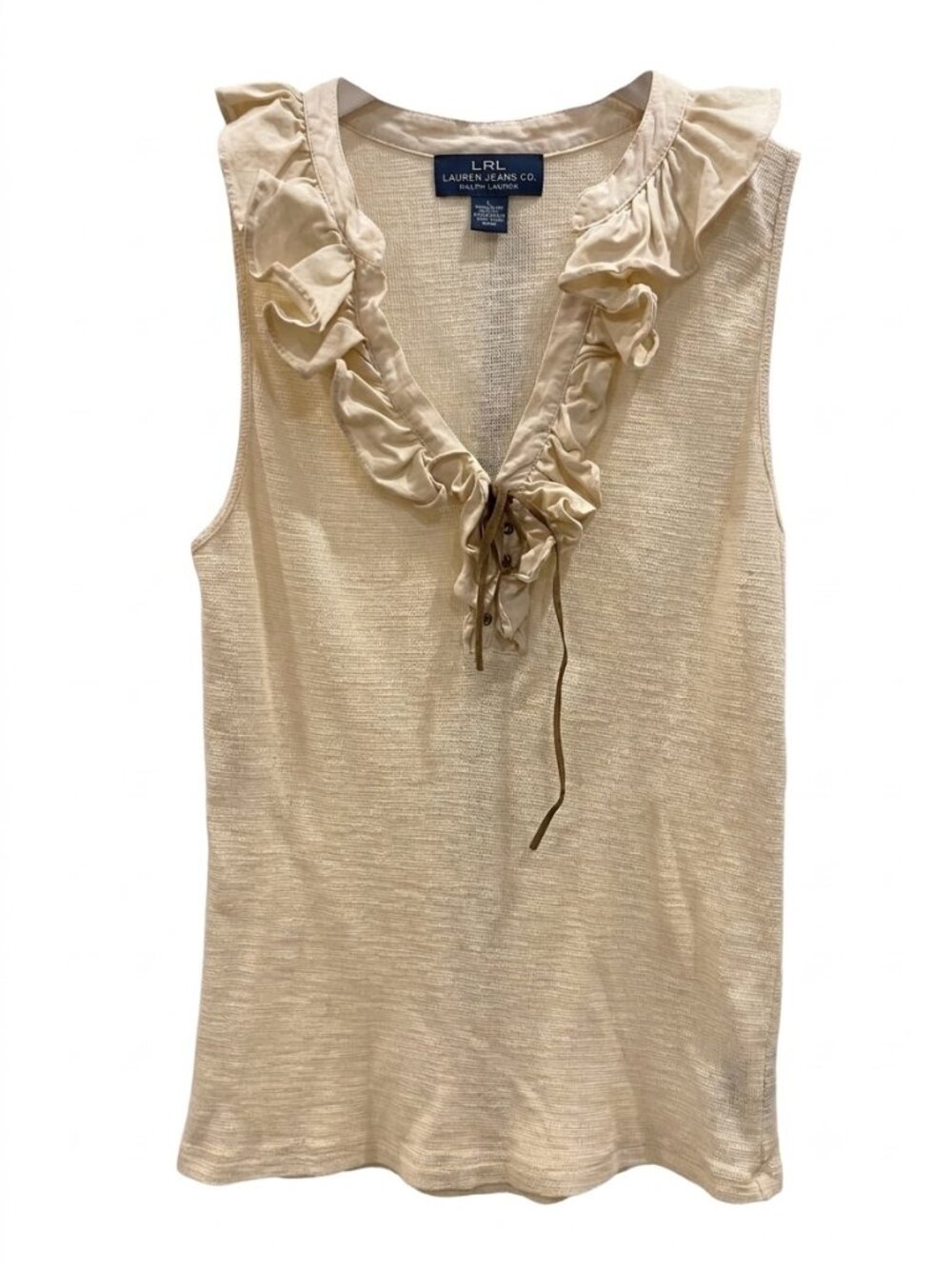 LRL Lauren Jeans Co. Ralph Lauren | Cream Ruffle V-Neck Tank Top - S/P
